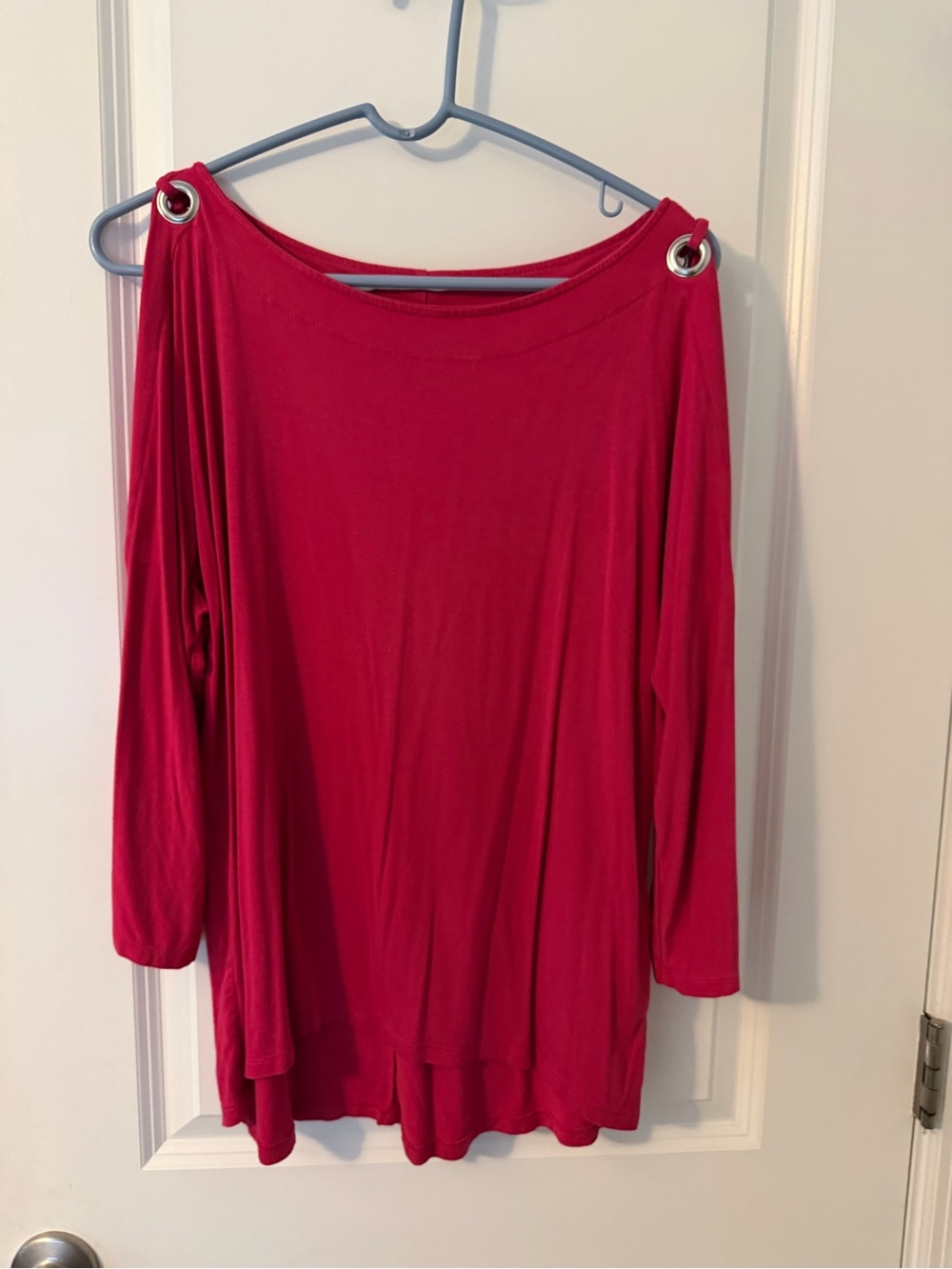 Cable & Gauge Hot Pink Grommet-Detail Long Sleeve Top, Sz L